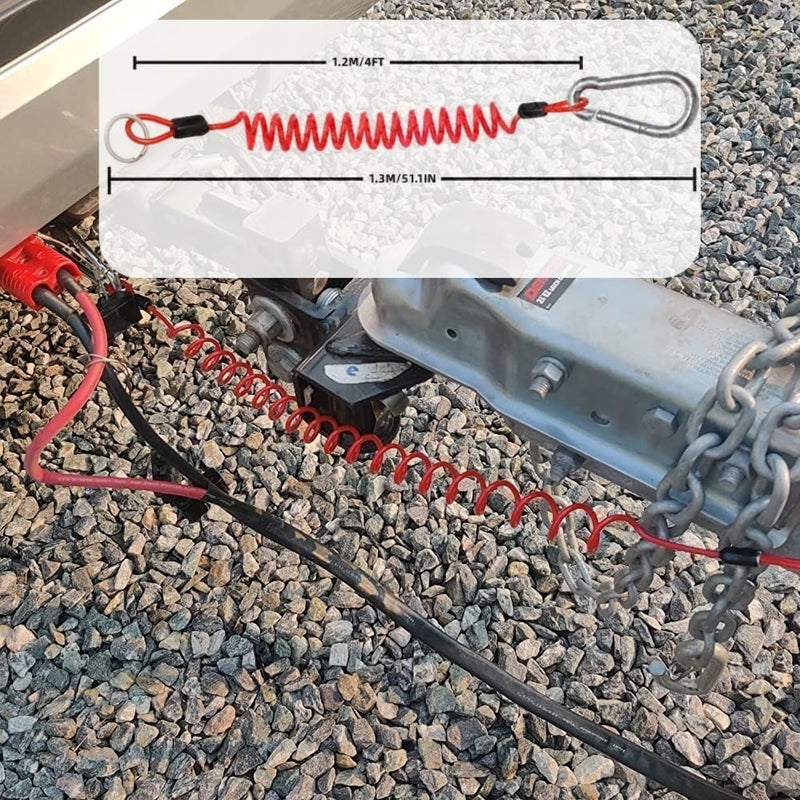Malloryx 4' Breakaway Trailer Cable with Pin Trailer Brake Cable RV Stainless Steel Spring Towing Coiled Wire Safety Straps Ground Clip,for Breakaway Switch 4PCS - Image 2